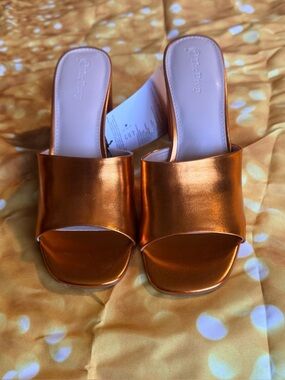 Metallic Copper Slide Mules - Women